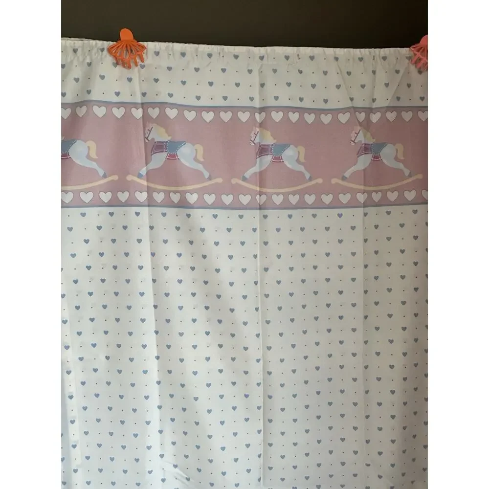 90s Heart & Rocking Horse Fabric Shower Curtain 66x70